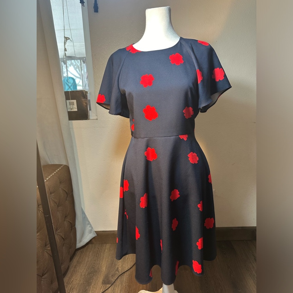 Banana republic navy blue w/ red floral print cute sleeves and flowy Flow size0 - Picture 7 of 16